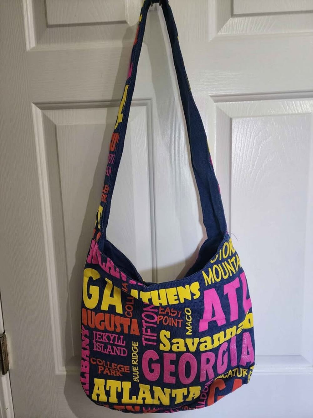 Georgia Cities Typography Canvas Shoulder Bag / Slouchy Crossbody Sling
